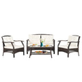 4 Pieces Outdoor Rattan Conversation Set with Protective Cover