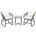 3 Pieces Patio Rattan Bistro Set Cushioned Chair Glass Table Deck-White