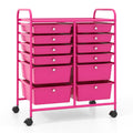 12-Drawer Rolling Storage Cart with Removable Drawers and Lockable Wheels-Rose Red