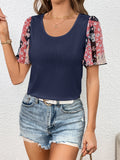 Ivy Lane Printed Puff Sleeve Round Neck Tee