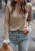 Lace Detail Round Neck Long Sleeve T-Shirt