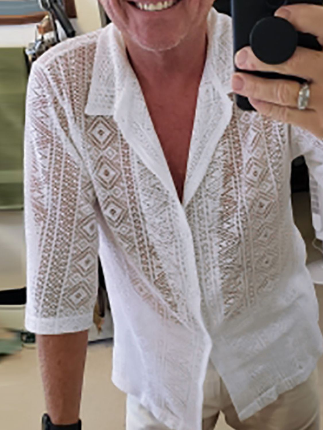 Men's Full Size Lace Half Sleeve Button Down Shirt Plus Size
