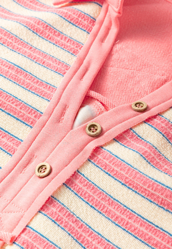 Striped Johnny Collar Long Sleeve Sweatshirt