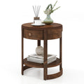 2-Tier Round End Table Mid Century Modern Nightstand with Drawer and Shelf