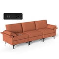 Large 3-Seat Sofa Sectional with Metal Legs and 2 USB Ports for 3-4 people-Red
