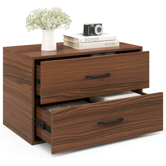 2-Drawer Stackable Horizontal Storage Cabinet Dresser Chest with Handles-Espresso