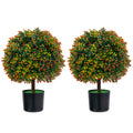 2-Pack Artificial Boxwood Topiary Ball Tree with Orange Fruit