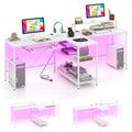 2-Person Reversible Computer Desk Long Office Desk with LED Lights-White