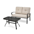 2 Pieces Patio Loveseat Bench Table Furniture Set with Cushioned Chair-Beige