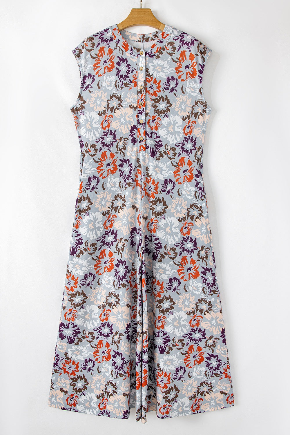 Floral Sleeveless Button Front Wide Leg Jumpsuit