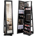 360° Rotatable 2-in-1 Lockable Jewelry Cabinet with Full-Length Mirror-Black