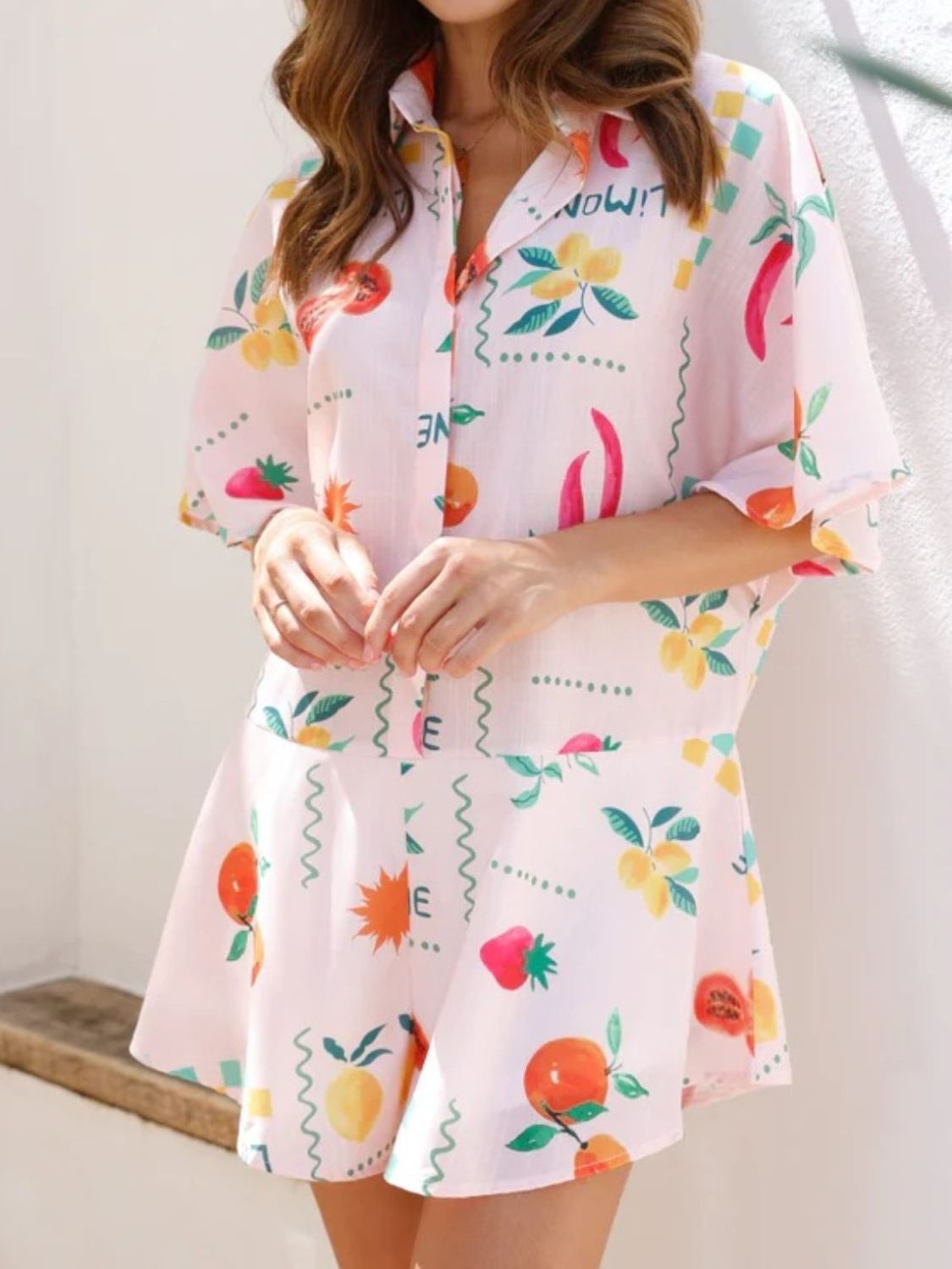 Printed Collared Neck Half Sleeve Romper