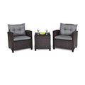 3 Pieces Rattan Patio Furniture Set with Washable Cushion-Gray