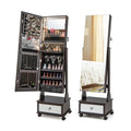 47 Inch Lockable Jewelry Cabinet Armoire with 3-Color LED Lights-Brown