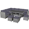 7 Pieces Patio Rattan Dining Furniture Sectional Sofa Set with Wicker Ottoman-Gray