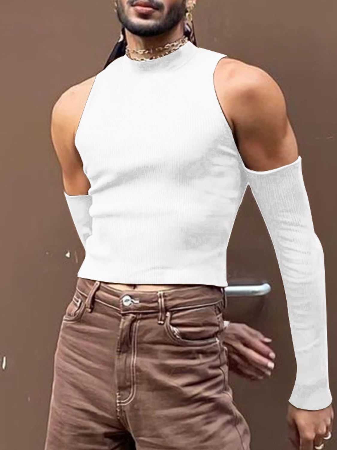 Men's Full Size Mock Neck Cold Shoulder T-Shirt Plus Size