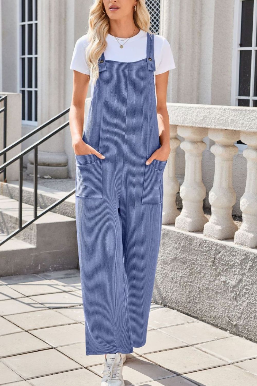 Lovelet Square Neck Wide Strap Overalls with Pockets