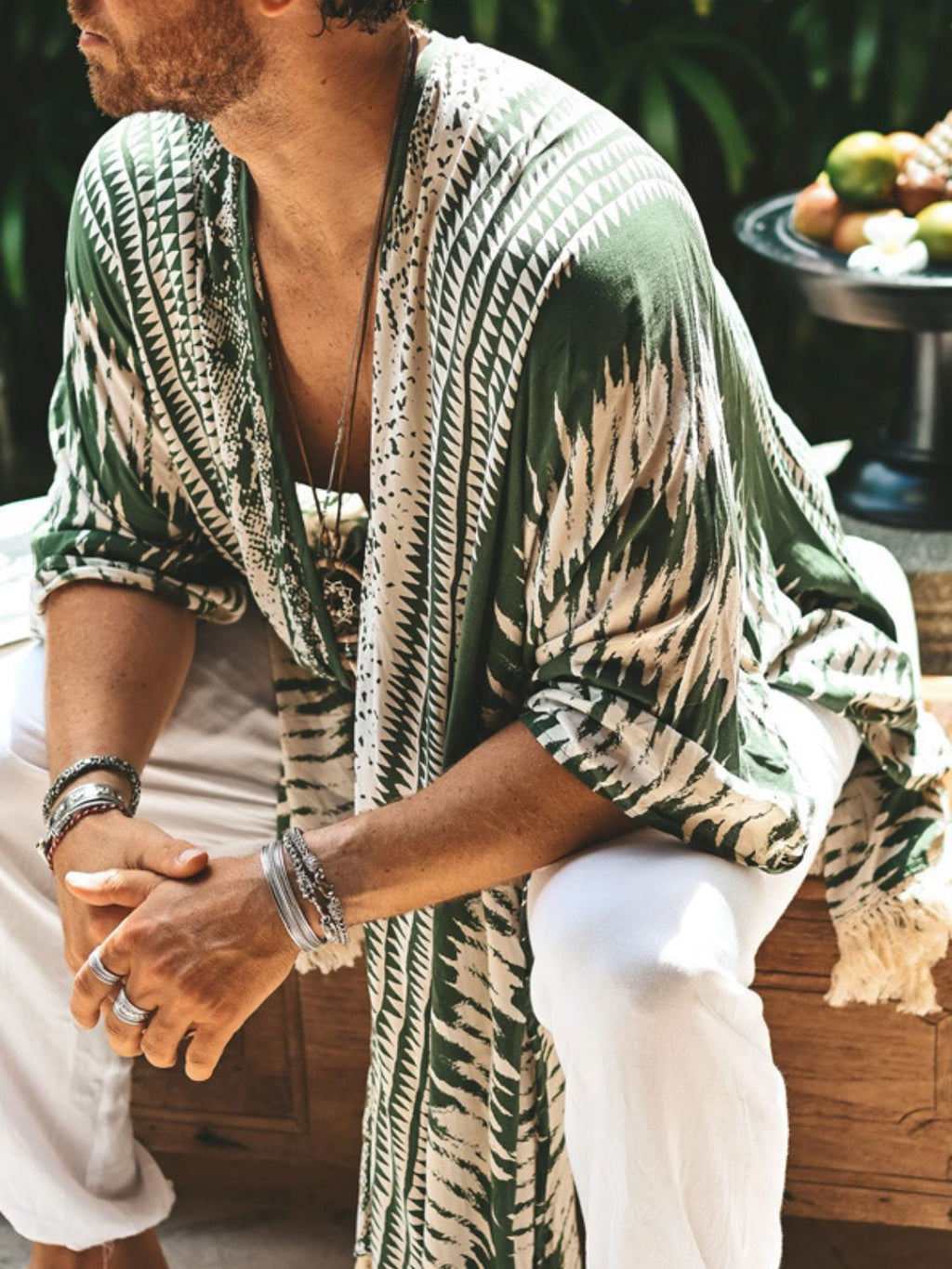 Men's Full Size Fringe Open Front Cover-Up Plus Size