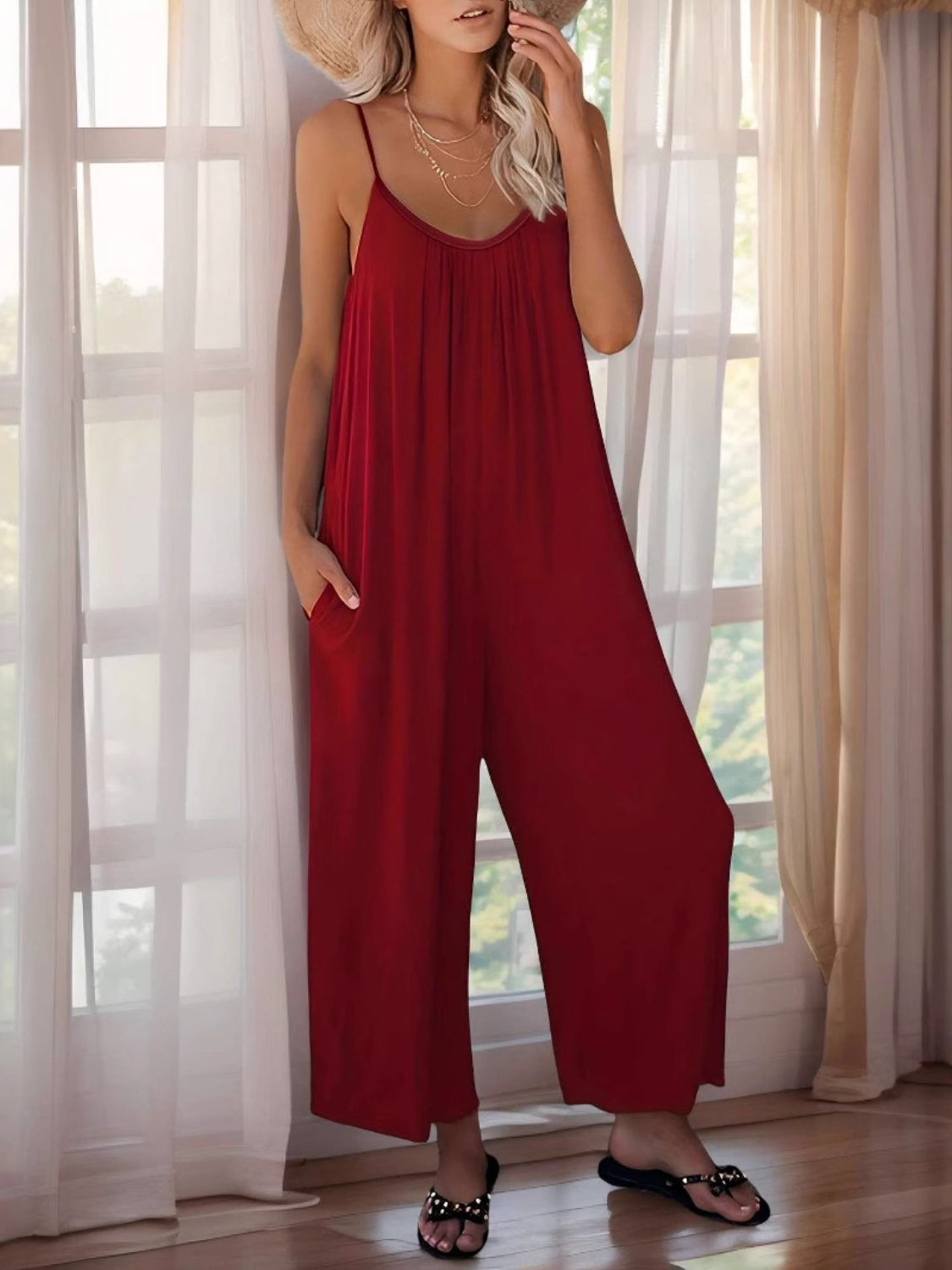Scoop Neck Spaghetti Strap Jumpsuit