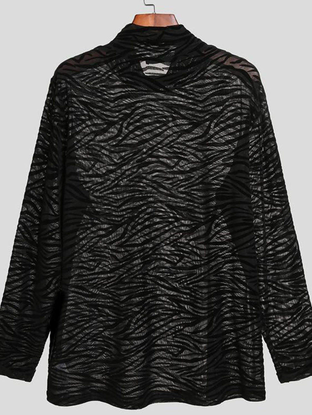 Men's Zebra Print Mock Neck Long Sleeve Mesh Top