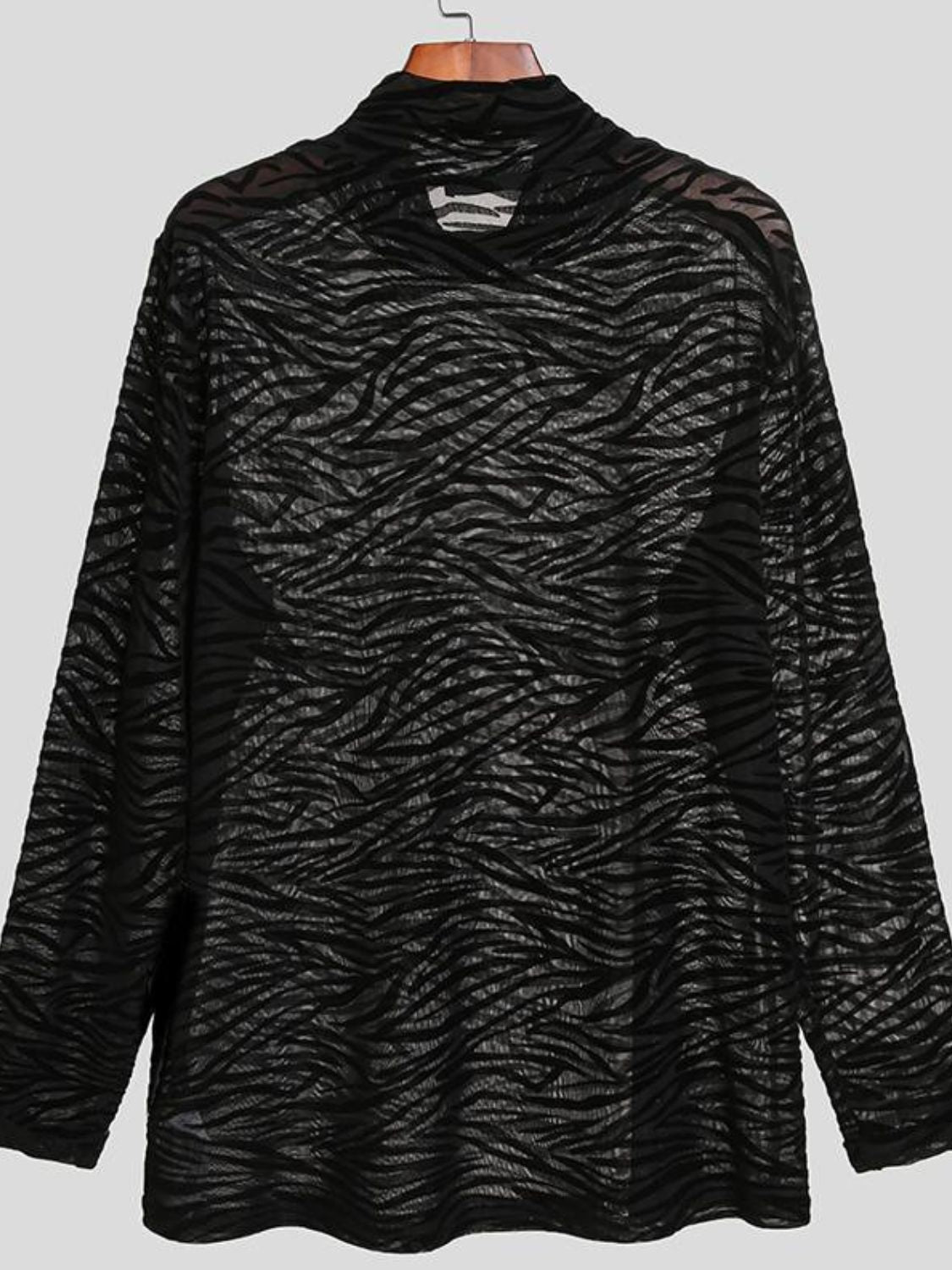 Men's Zebra Print Mock Neck Long Sleeve Mesh Top