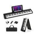 61-Key Folding Piano Keyboard with Full Size Keys and Music Stand-Black