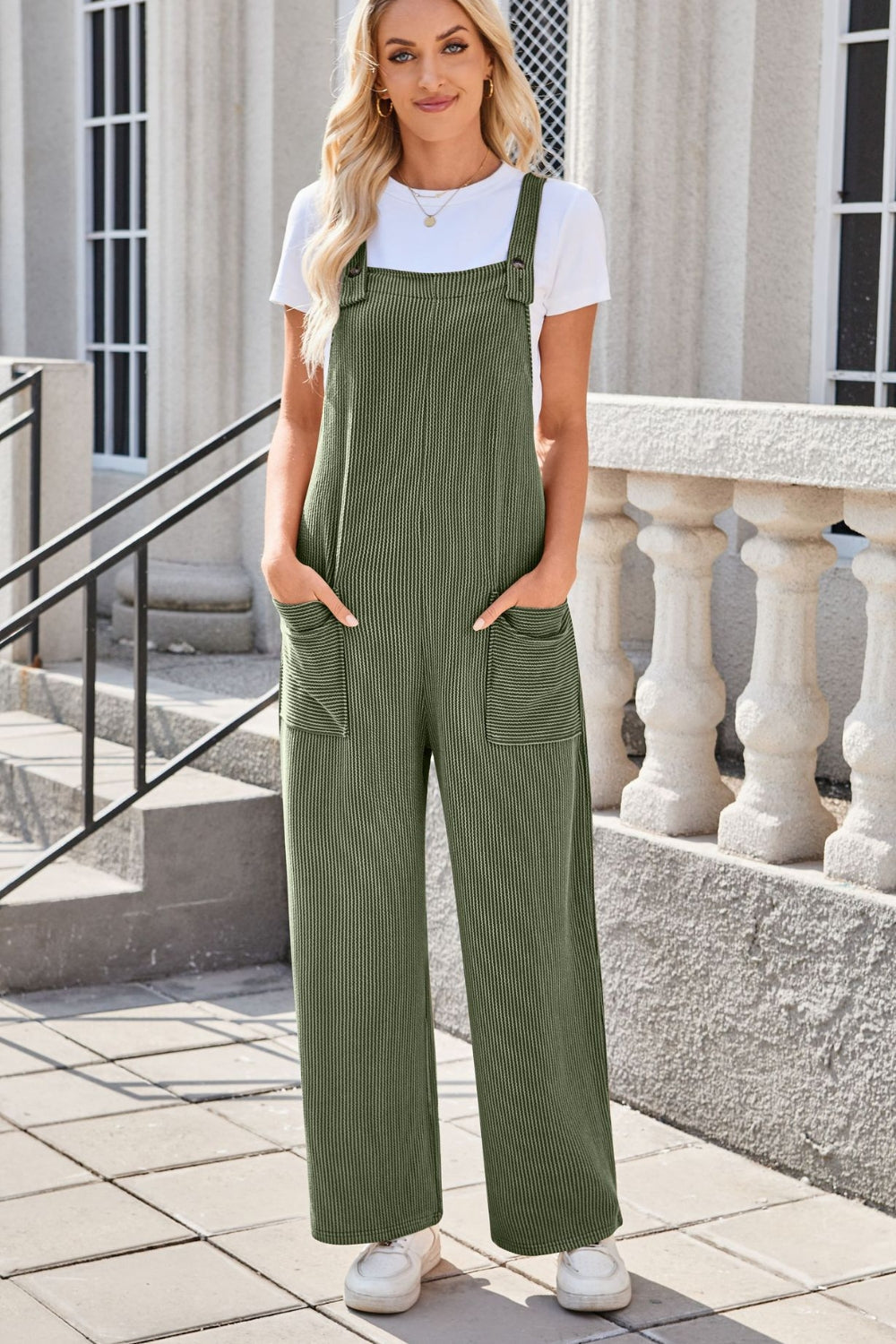 Lovelet Square Neck Wide Strap Overalls with Pockets