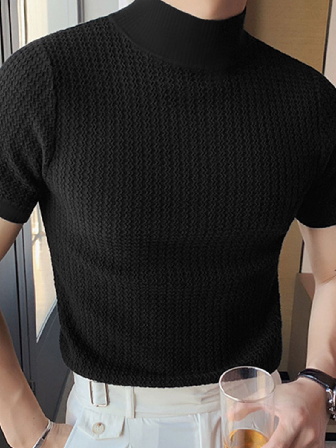 Men's Full Size Mock Neck Short Sleeve T-Shirt Plus Size