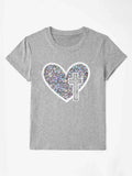 Graphic Heart Round Neck Short Sleeve T-Shirt