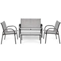 4 Pieces Patio Furniture Set with Glass Top Coffee Table-Gray