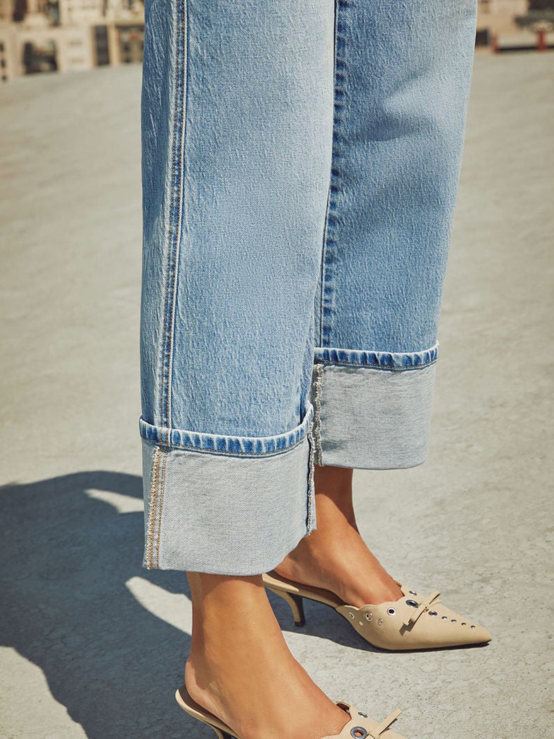 High Waisted Straight Leg Rolled Jeans
