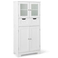 3 Tier Freee-Standing Bathroom Cabinet with 2 Drawers and Glass Doors-White