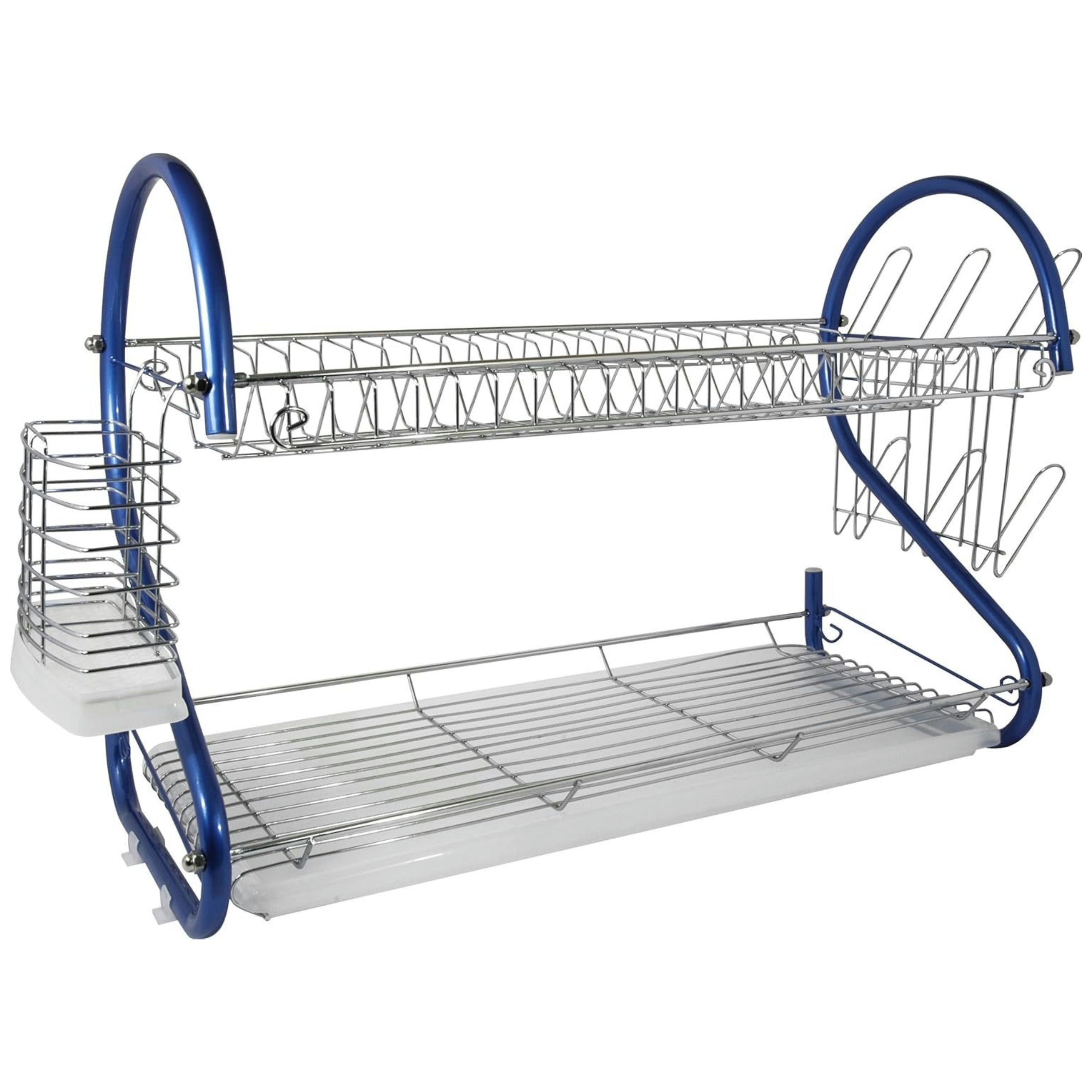 Better Chef 22-Inch 2-Tier Chrome Dish Rack Blue - Blue - 22 inch