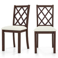 Dining Chair Set of 2 Wood Kitchen Chairs with Upholstered Seat Cushion and Rubber Wood Legs-Brown