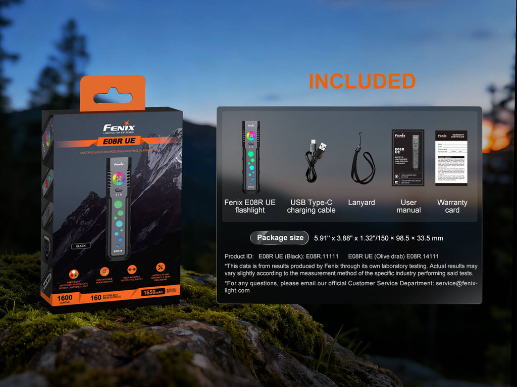 Fenix E08R UE Multi-Light EDC Flashlight With Red Light & Green Laser