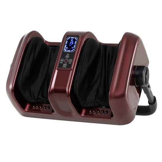 Foot and Calf Massager with Heat Shiatsu Deep Kneading Rolling Smart Electric Leg Massager-Red