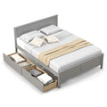 Full Size Bed Frame with Storage Drawers and Solid Wood Headboard-Gray