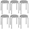 6-Pack Stackable Multifunctional Daisy Design Backless Round Metal Stool Set-Grey