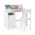 Wooden Kids Study Desk and Chair Set with Storage Cabinet and Bulletin Board-White