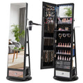Lockable 360° Swivel Jewelry Cabinet with Full-Length Mirror LED Lights-Black