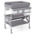 Portable Baby Changing Table with Wheels and Large Storage Rack-Gray