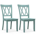 Set of 2 Cross Back Rubber Wood Dining Chairs-Green