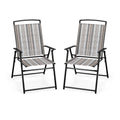 Set of 2 Patio Folding Sling Chairs Space-saving Dining Chair-Gray