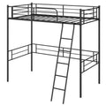 Twin Size Loft Bed Metal Bed Frame with Ladder and Guardrails-Black