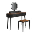 Makeup Vanity Table Set with LED Mirror and 3 Spacious Drawers-Black-Brown