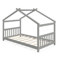 Twin Size Wooden House Bed with Roof-Gray