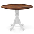 Wooden Dining Table with Round Tabletop and Curved Trestle Legs-Walnut & White