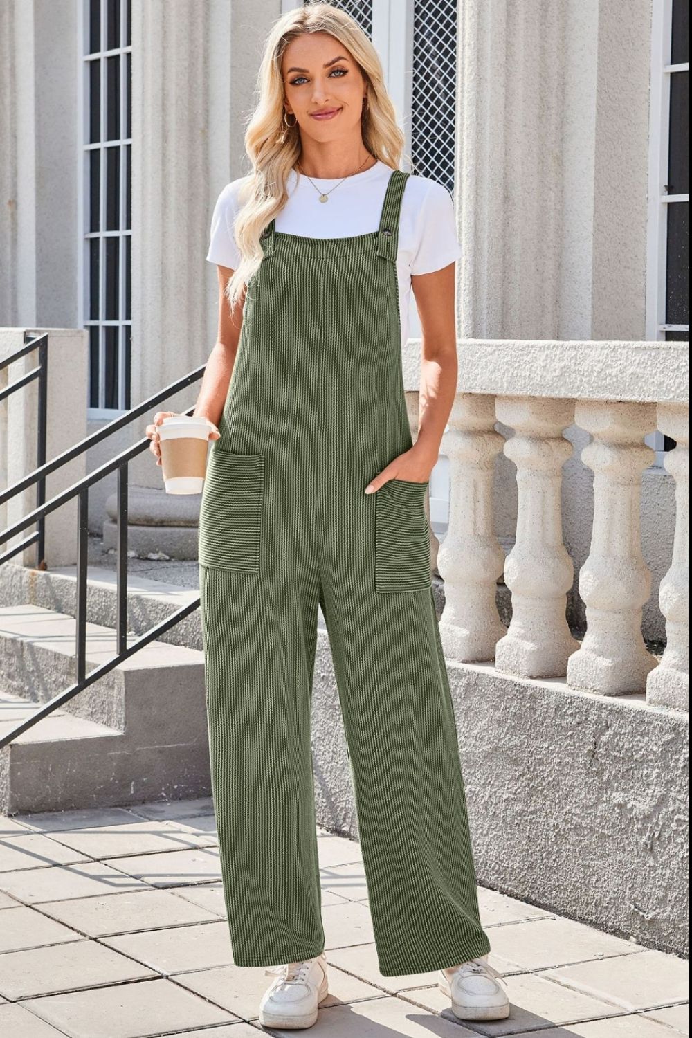 Lovelet Square Neck Wide Strap Overalls with Pockets