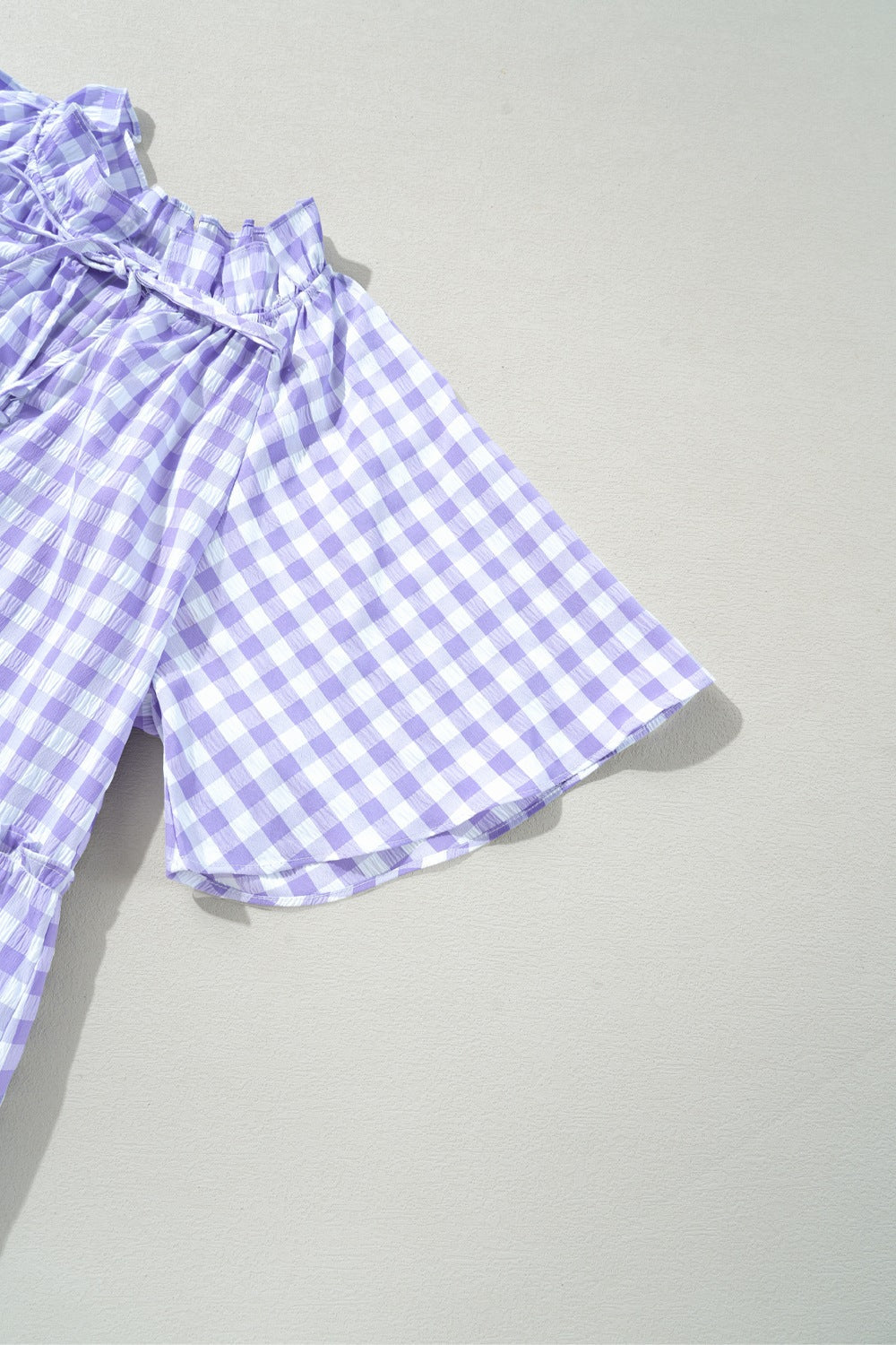 Plaid Tie Neck Short Sleeve Babydoll Mini Dress