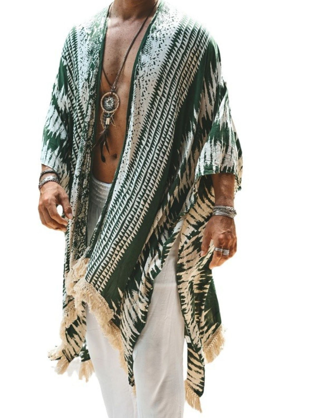 Men's Full Size Fringe Open Front Cover-Up Plus Size